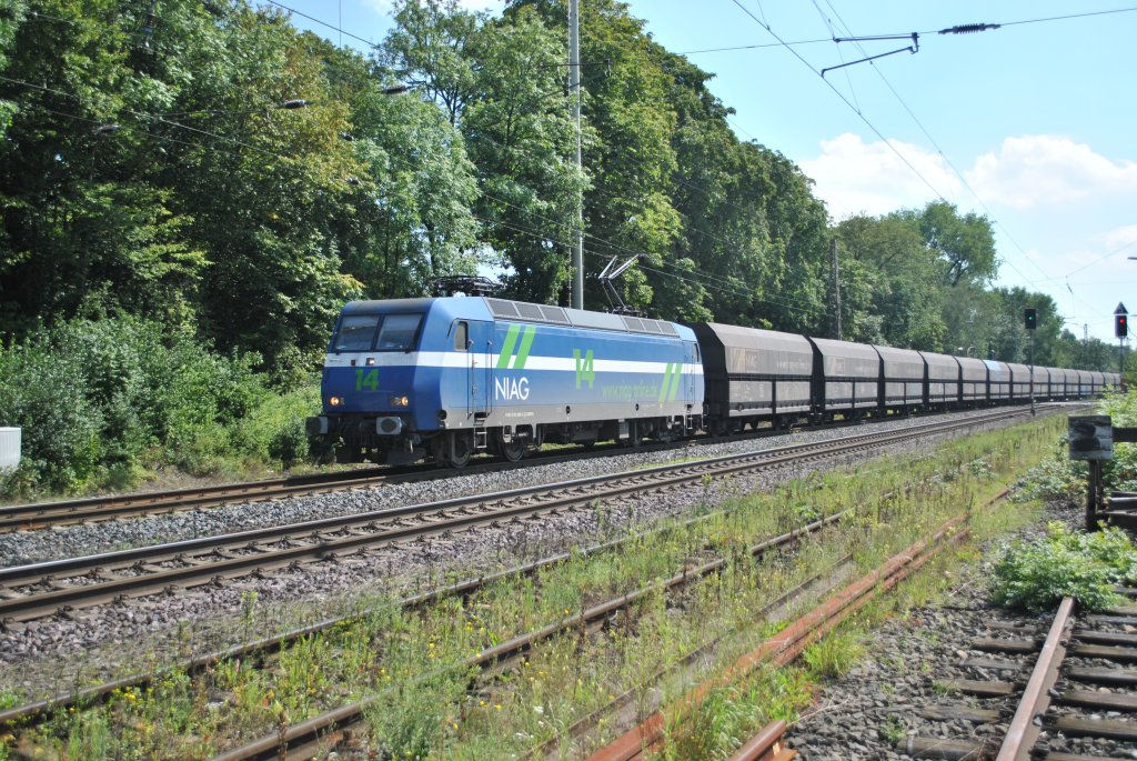 Am 17.8.2011 zieht NIAG 14 einen Kohlezug durch Ratingen-Lintorf.